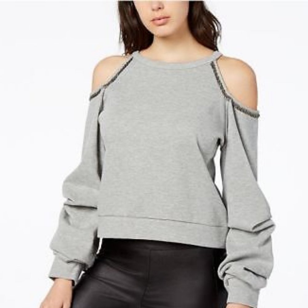 Bar III Cold-Shoulder Gray Sweatshirt